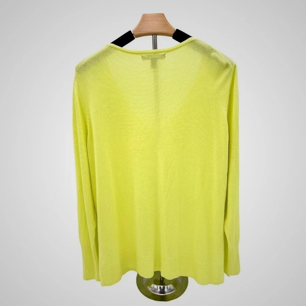 Banana Republic‎ Womens Neon Yellow V-Neck Chevron Knit Sweater Size Large